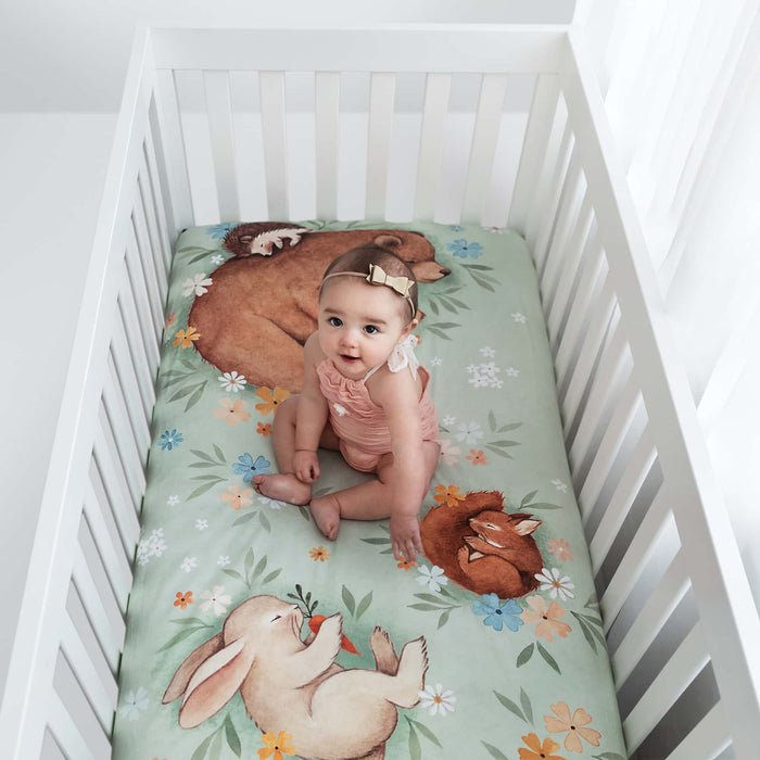 Crib Sheet & Swaddle Baby Gift Set - Enchanted Meadow