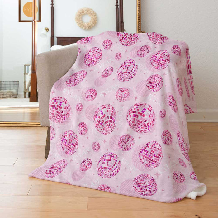 Pink Disco Balls with Name  - Personalized Blanket