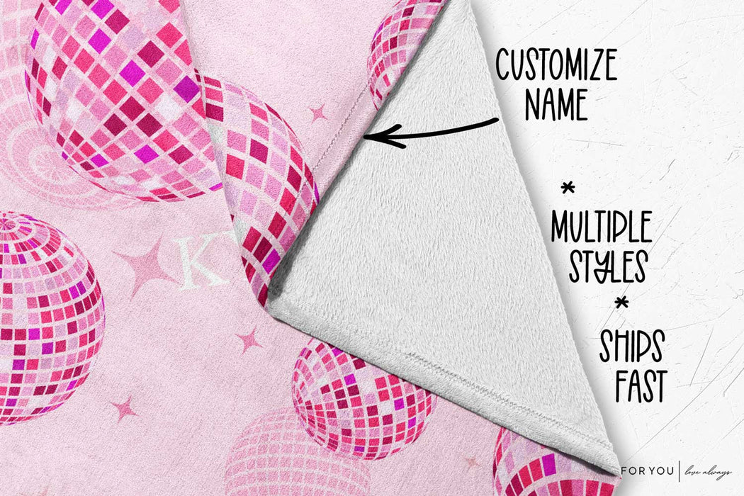 Pink Disco Balls with Name  - Personalized Blanket