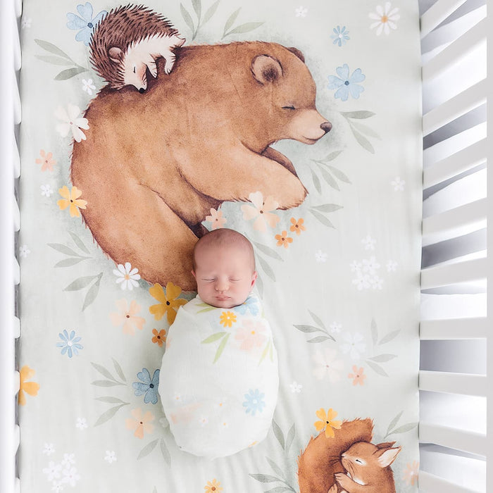 Crib Sheet & Swaddle Baby Gift Set - Enchanted Meadow