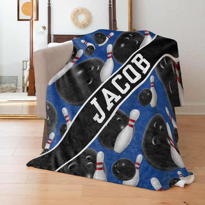 Bowling Pattern with Custom Name Plate - Personalized Blanket