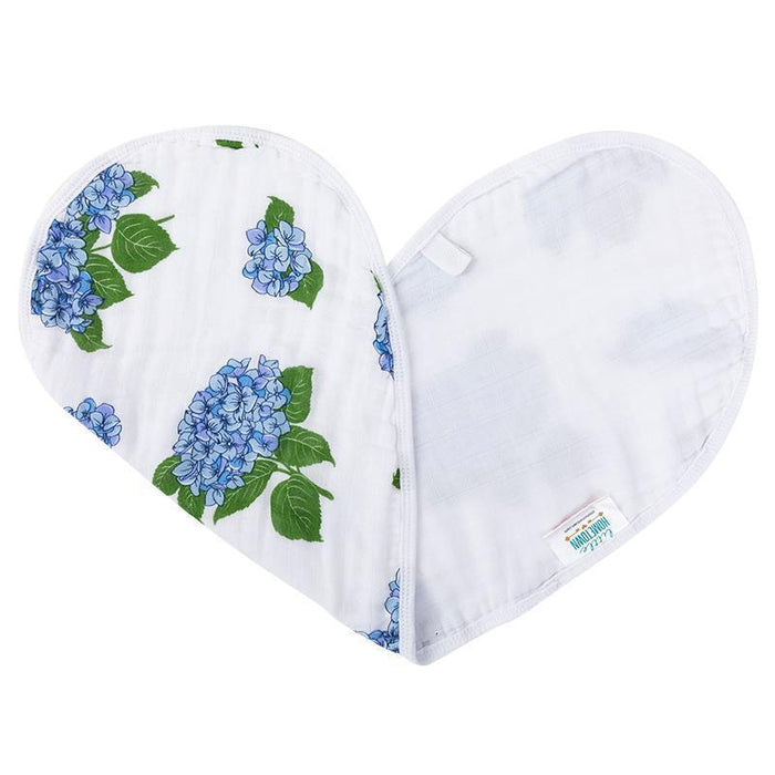 Gift Set: Hydrangeas Baby Muslin Swaddle Blanket and Burp Cloth/Bib Combo