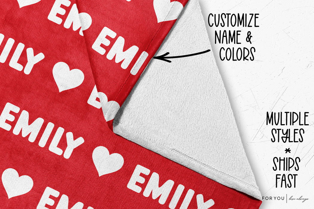 Repeating Name with Hearts - Personalized Blanket