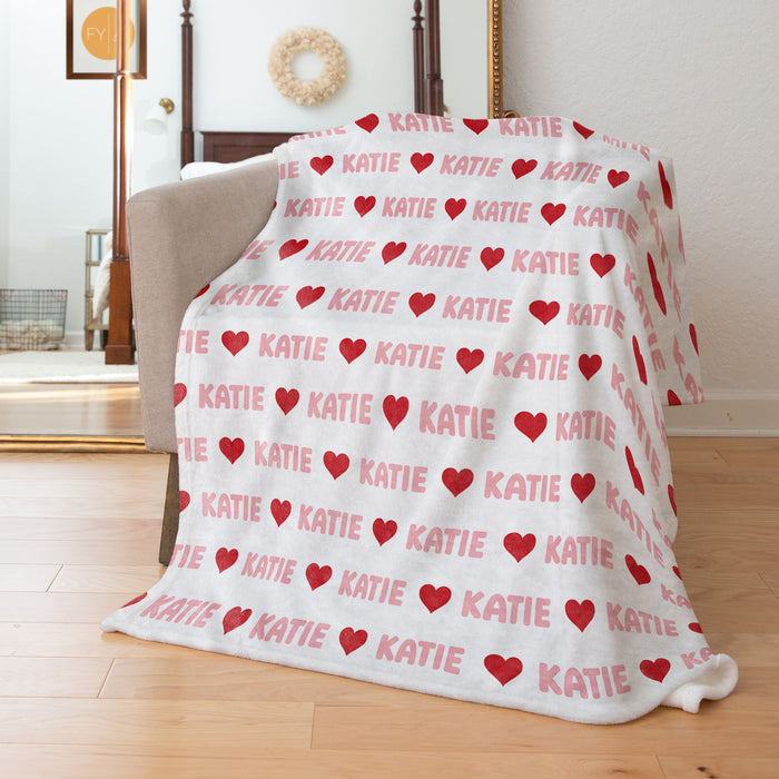 Repeating Name with Hearts - Personalized Blanket