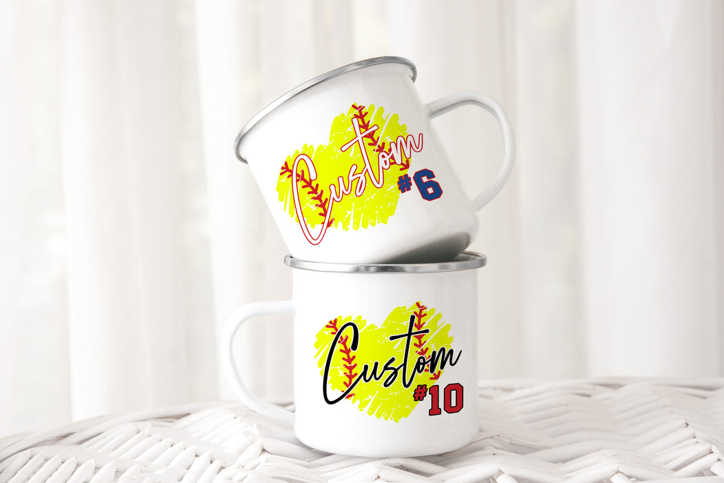 Softball Heart - Custom Colors - Personalized Camping Mug