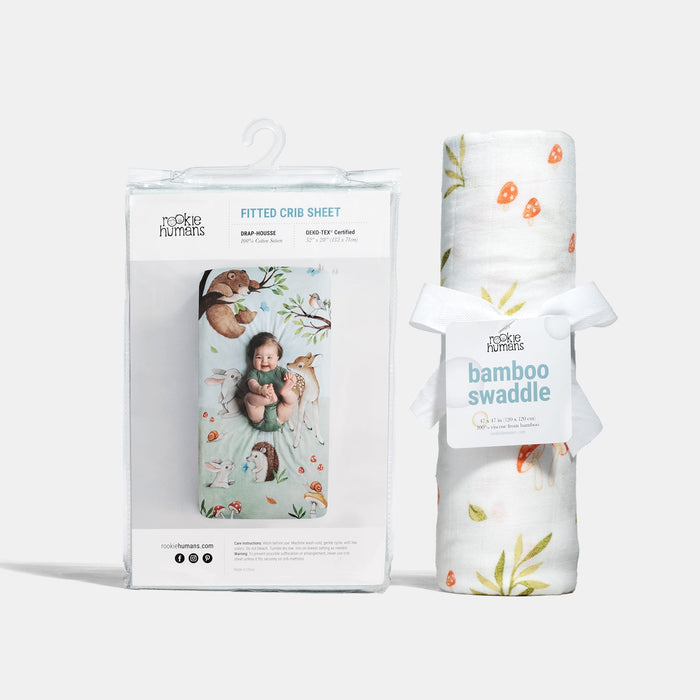 Crib Sheet & Swaddle Baby Gift Set - Enchanted Forest